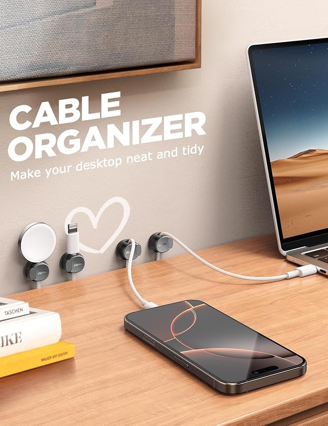 12Pack Cord Organizer [Dual Spring & Clasp, Max Secure] Cable Clips - Chfeila Cord Holder, Desk Cable Management, Adhesive Phone Charging Wire Holder for Nightstand/Car/Wall, Office Accessory - Black - Image 7