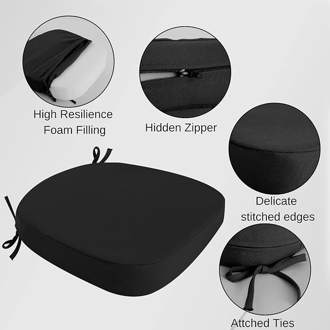 idee-home Outdoor Chair Cushions Set of 2, 17" x 17" D-Shaped | Thick Outdoor Seat Cushions Waterproof Patio Furniture with Ties Dining Pads - Image 2