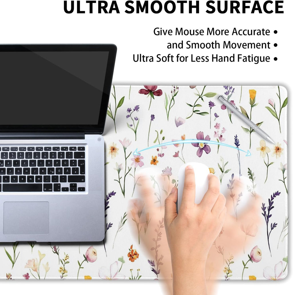 Spring Summer Wildflower Desk Pad Mouse Pad XXL 35.4”x15.7” Large Extended Gaming Mouse Pad with Stitched Edges Non-Slip Rubber Base Mousepad Floral Desk Accessories for Home Laptop Office Work Game - Image 5