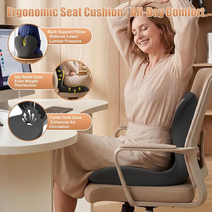 Thick Car Seat Cushion with Lumbar Support for Long Driving RV, Ergonomic Memory Foam Office Chair Cushion for Sciatica, Tailbone & Lower Back Relief, Ideal Gift for Drivers & Office Workers (Black) - Image 9