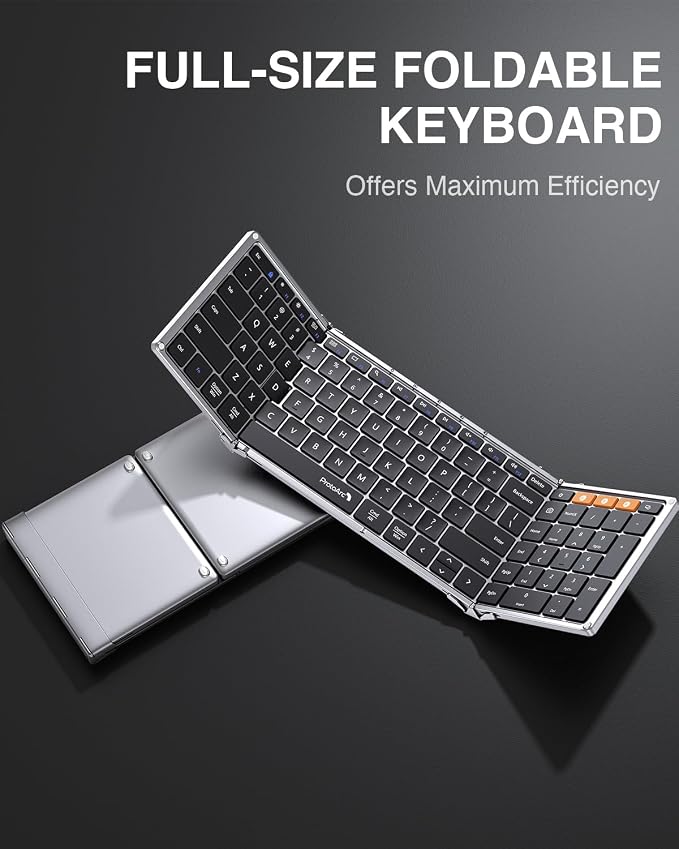 ProtoArc XK01 Full-Size Foldable Bluetooth Keyboard for Travel, Silver | 105 keys, number pad, 0.65in keycaps, 3-device Bluetooth 5.1 switching, USB-C charging, for laptop tablet phone - Image 9