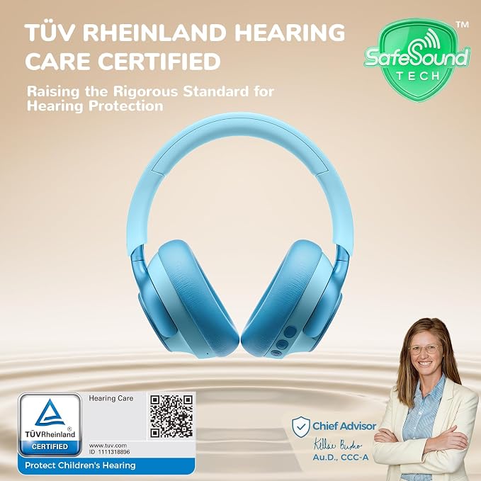iClever Q950 Hearing Care Certified Noise Cancelling Headphones for Kids | SafeSound Tech 3.1, TÜV Certified, Sensory Inclusive for Autism, Red Dot Award Winner, 60H Playtime, Storage Case for Travel - Image 2