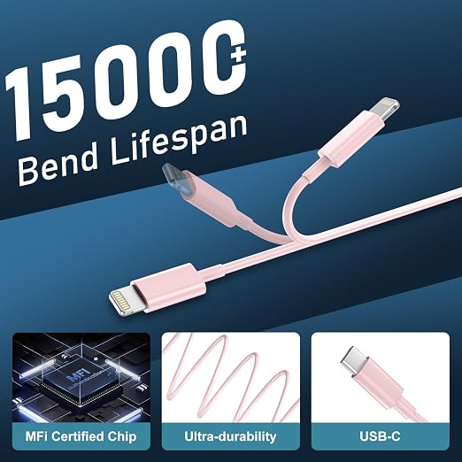 DiHines for iPhone 14 13 12 11 Fast Charger,10FT Long Fast Charging Lightning Cable with 20W USB C Charger Block for iPhone 14/14 Pro Max/13/13 Pro Max/12/12 Pro Max/11/11Pro/XS/Max/XR/X,iPad,Pink - Image 4