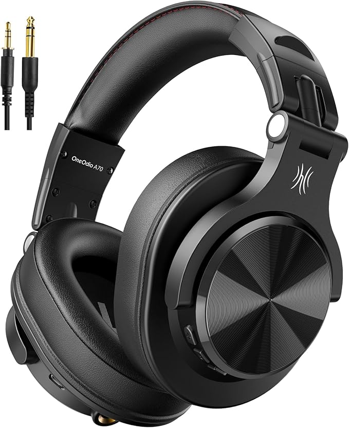 OneOdio A70 Bluetooth Over-Ear Headphones, Hi-Res Wired DJ Studio - Black | Wireless over-ear headphones with 72H playtime, 3.5mm/6.35mm wired jacks for studio monitoring, mixing, guitar, amp and PC by OneOdio