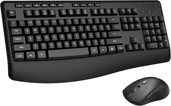 Wireless Keyboard and Mouse Combo, Full Size Ergonomic with Wrist Rest | 2.4GHz USB Receiver, 3 DPI Adjustable 6-Button Cordless Mouse for Computer, Laptop, PC, Windows by E-YOOSO