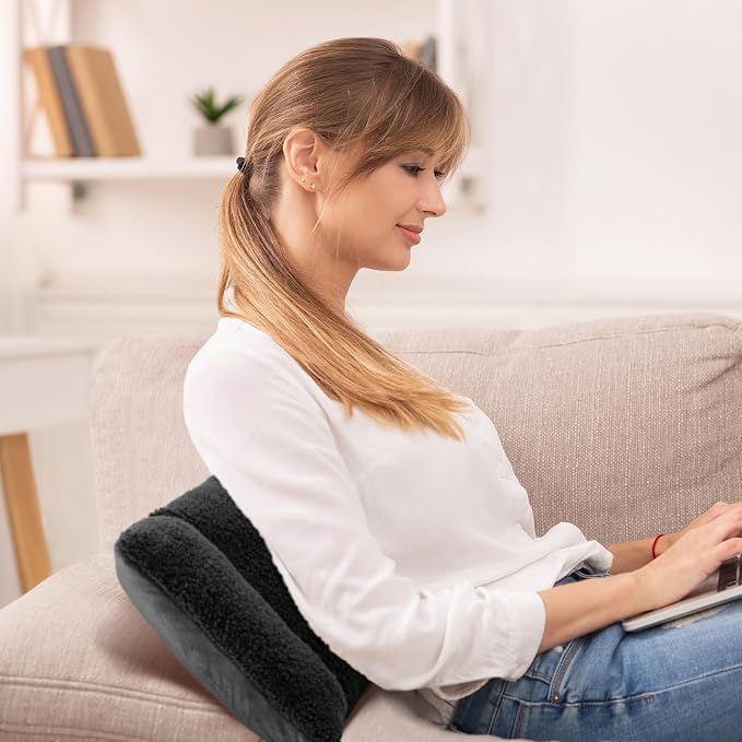 Queekay Fleece Lumbar Support Pillow 3 Section Back Pillow Office Chair for Back Support Comfortable Lumbar Cushion for Car Seat Pain Relief Sofa Rest(Black) - Image 6