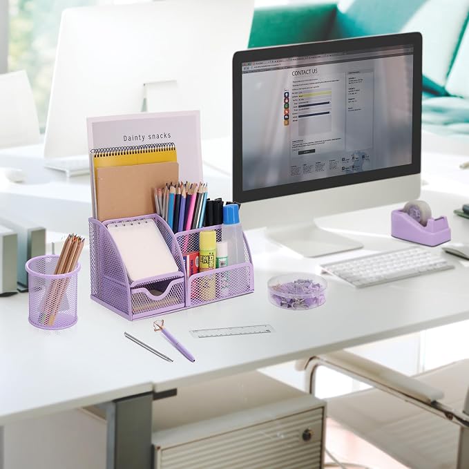 13-in-1 Office Desk Organizer Set for Back to School Supplies Accessories | Organizer Set with Stapler and Tape Dispenser, Pen Holder, Scissors, Ruler, Hole Punch, 2 Pens & More Desk Supplies - Image 7