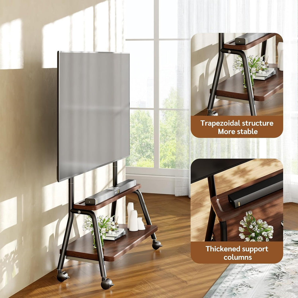 Mobile TV Stand on Wheels, Heavy-Duty Rolling TV Cart for 32-75 Inch TVs (Walnut, 32-75inch) - Image 4