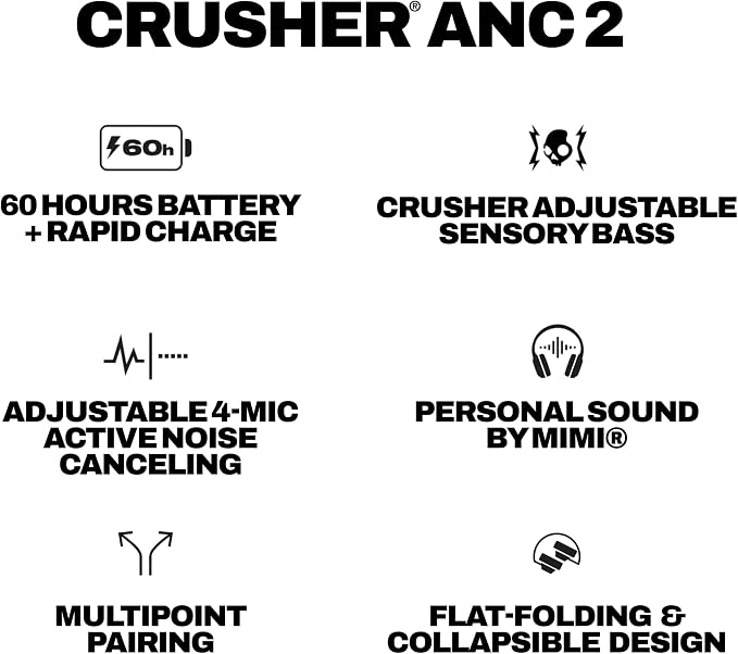 Skullcandy Crusher ANC 2 Noise Cancelling Wireless Headphones - Preppy Blue | Multi-Sensory Crusher Bass, Over-Ear Fit, Bluetooth, 60 Hours Battery, Working Out, Gym, Travel, Studying, Music, Gaming - Image 10