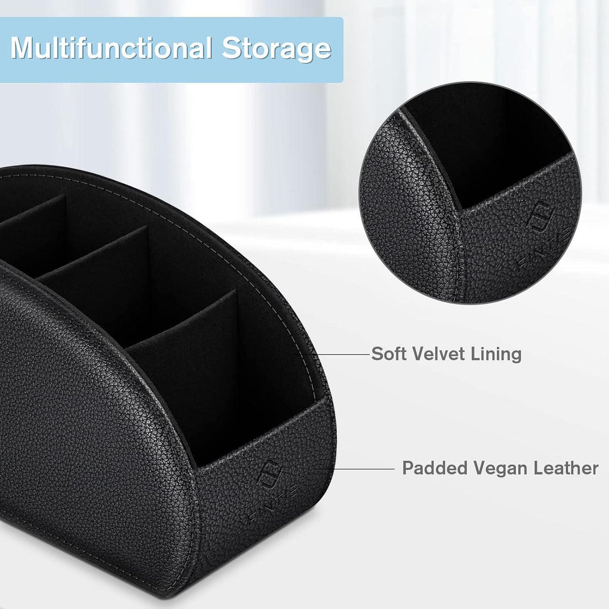 FINTIE Remote Control Holder with 6 Compartments Vegan Leather - Image 3