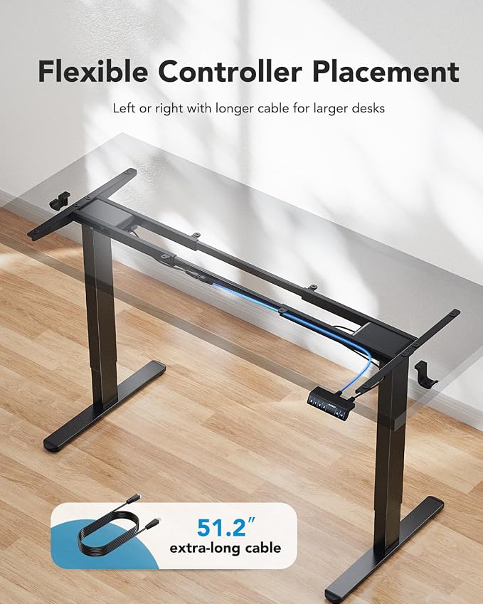 HUANUO Dual Motor Electric Standing Desk Frame, 265 lb Capacity, Black | T-Shaped Legs Fit Desktops Up To 90 X 31.5 Inches; Height-Adjustable Frame For Home Offices - Image 7