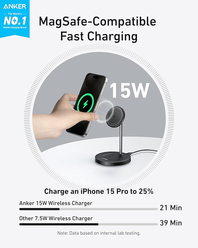 Anker MagGo 2-in-1 MagSafe Compatible Qi2 15W Wireless Charging Stand | Qi2 Certified, Fast Charging, Wireless Charger for iPhone 17, AirPods Pro, and More - Image 2
