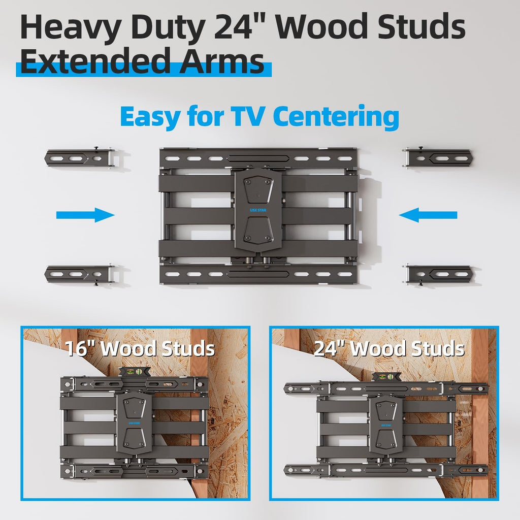 Full Motion TV Wall Mount 24 inch Stud for 65 70 75 85 86 Inch TVs - Image 3