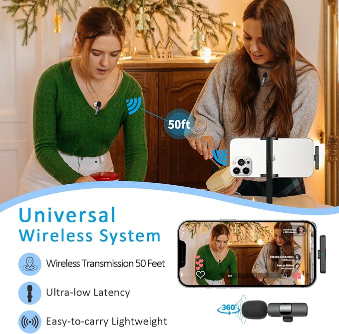 MAYBESTA Wireless Mini Microphone for iPhone Android Phone: Lavalier Lapel Recording Mic for Tiktok YouTube Podcast Interview(Dark Black) - Image 7