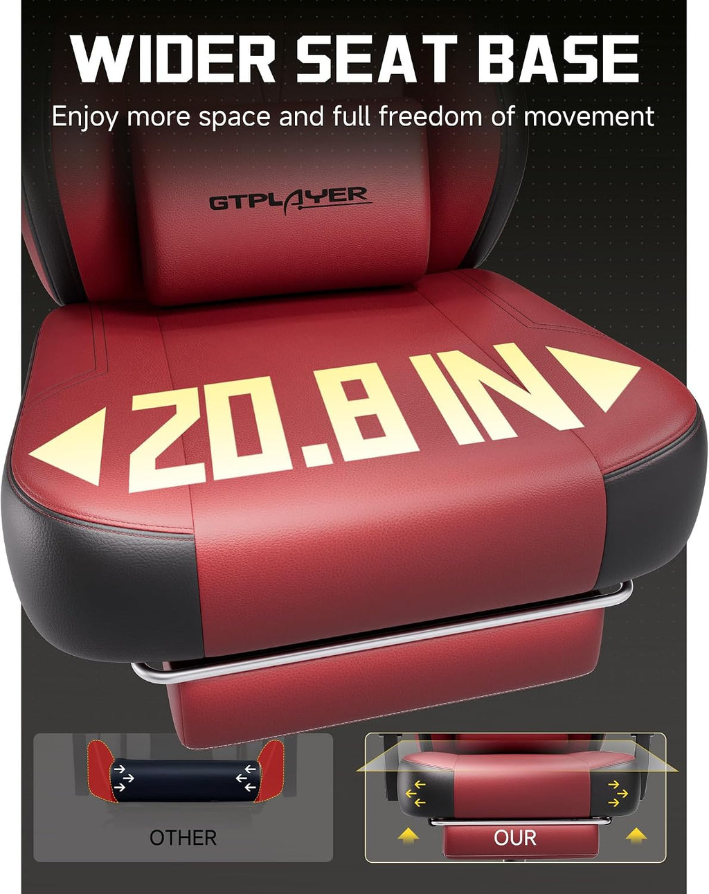 GTPLAYER Big & Tall Gaming Chair, Wide Seat with Footrest, Wine Red - Image 5