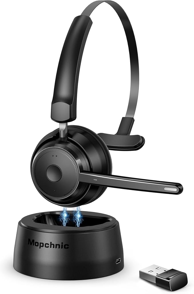 Mopchnic Bluetooth Headset, Wireless Headset with AI Noise-Canceling Microphone, On Ear Wireless Headset with USB Dongle for Work from Home Computer Office by MOPCHNICBluetoothheadset