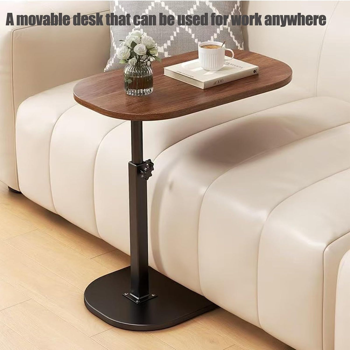 2 Set Pedestal Adjustable c Table for Small Spaces，C Shaped End Table Desktop can Turn 360° and the Height of the Sofa Small TV Tray Table Can be Adjusted for Couch - Image 7