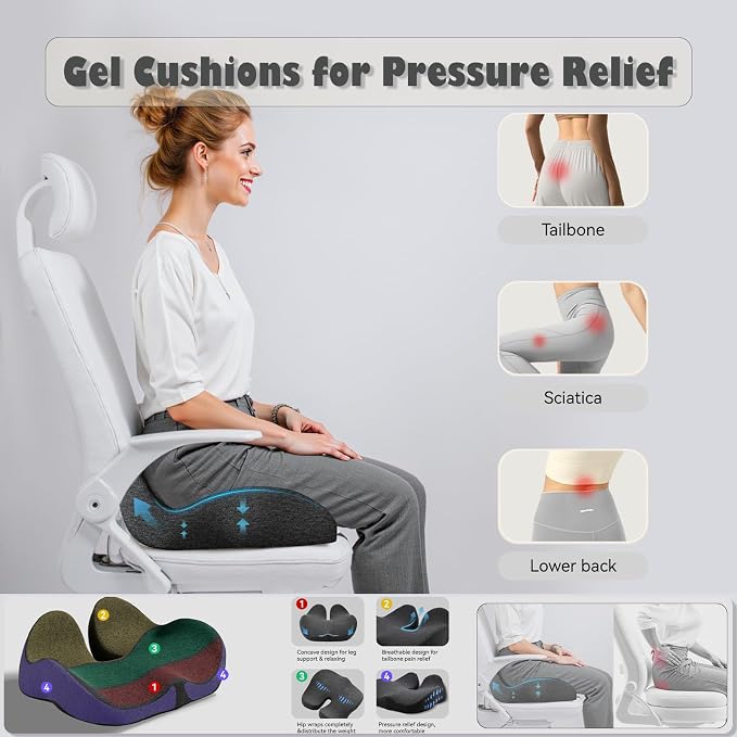 Seat Cushions for Office Chairs, Ergonomic Memory Foam, Dark Gray | Contoured Pressure Support, Soft Modal Washable Cover, Non-Slip Base, 18.1 x 16.9 x 4.7 in, for Desk, Car and Wheelchair - Image 3