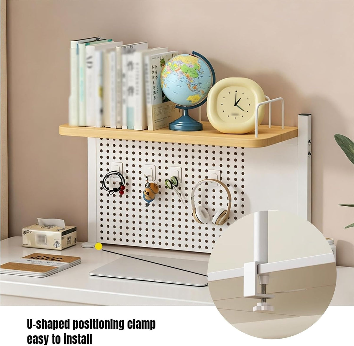 Desk Hutch Dorm, Clamp-on Desktop Bbookshelf Organizer With Pegboard - Image 4