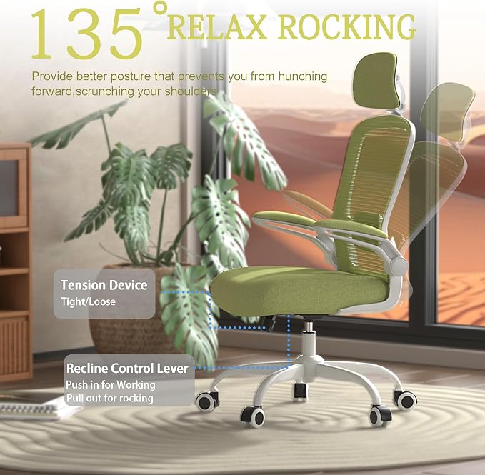 Mimoglad Office Chair, High Back Ergonomic Desk Chair with Adjustable Lumbar Support and Headrest, Swivel Task Chair with flip-up Armrests for Guitar Playing, 5 Years Warranty - Image 6