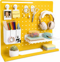 Metal Desk Pegboard Organizer, No Drill Modular Storage Kit 10 Accessories 15.8x11.8in White Yellow for Office Vanity by HOHOLEU