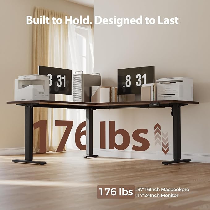 Agilestic L Shaped Standing Desk Adjustable Height, 75 Inch, Dark Walnut | Electric Height Adjustable, Spacious Corner Desktop, Sturdy Steel Frame, Memory Presets, 176 lbs, Splice Board - Image 6