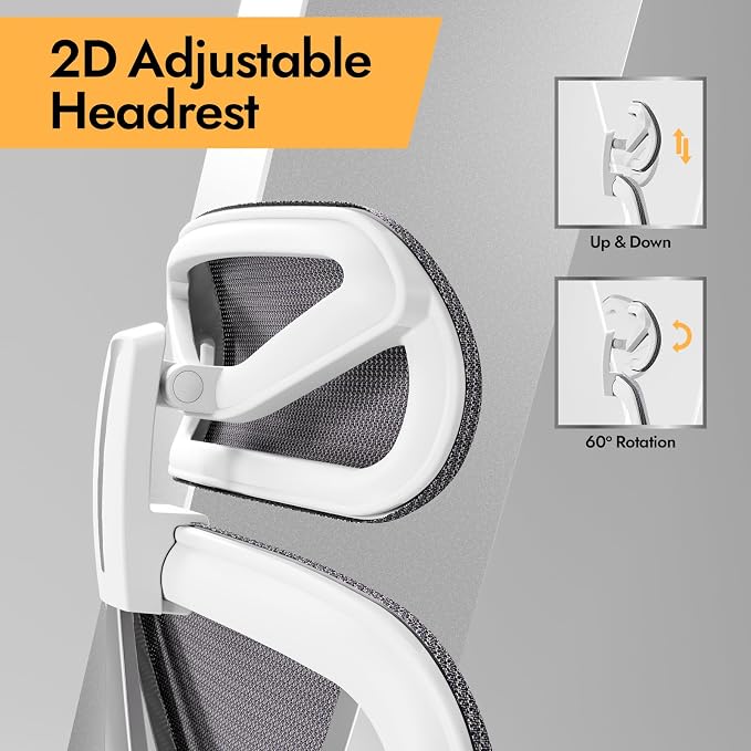 Ergonomic Mesh Office Chair - 3D Adjustable Lumbar Support & 3D Armrests, V-Shaped Back, Adjustable Desk Chair for Office & Home, White - Image 8