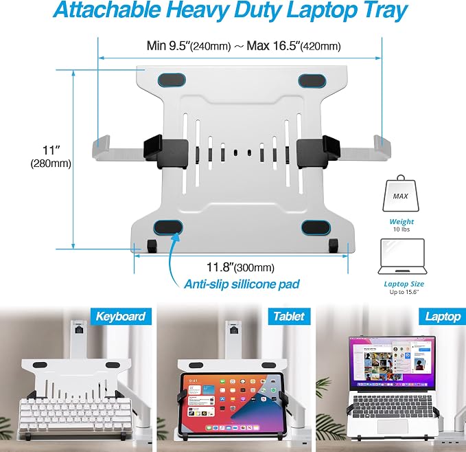 Dual Monitor Arm Desk Mount with 15" Laptop Tray USB-C&A Docking Station | AVLT 17”-43" HDMI 4K60Hz, Ethernet, 100W PD, Fits Two Flat/Curved Monitor - White - Image 6
