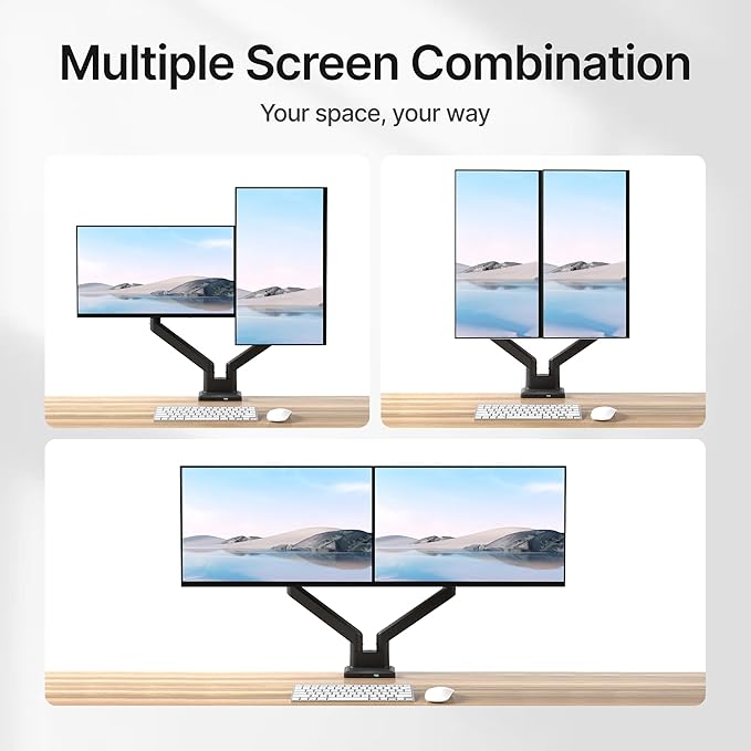 monTEK Dual Monitor Mount with USB Monitor Arms for 17 to 35 Inch Screen | Adjustable Heavy Duty Monitor Desk Mount for 2 Monitors, Holds 35 Lbs, with Cable Management, VESA 75/100mm - Image 5