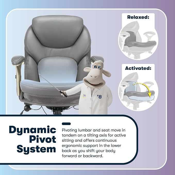 Serta Ergonomic Home Office Chair Pivot Lumbar Support, Leather Desk Chair | Claremont, Adjustable Arms, Height & Tilt, Foam Seat & Headrest Cushion, Work From Home Gaming Chair lower Back Pain, Gray - Image 6