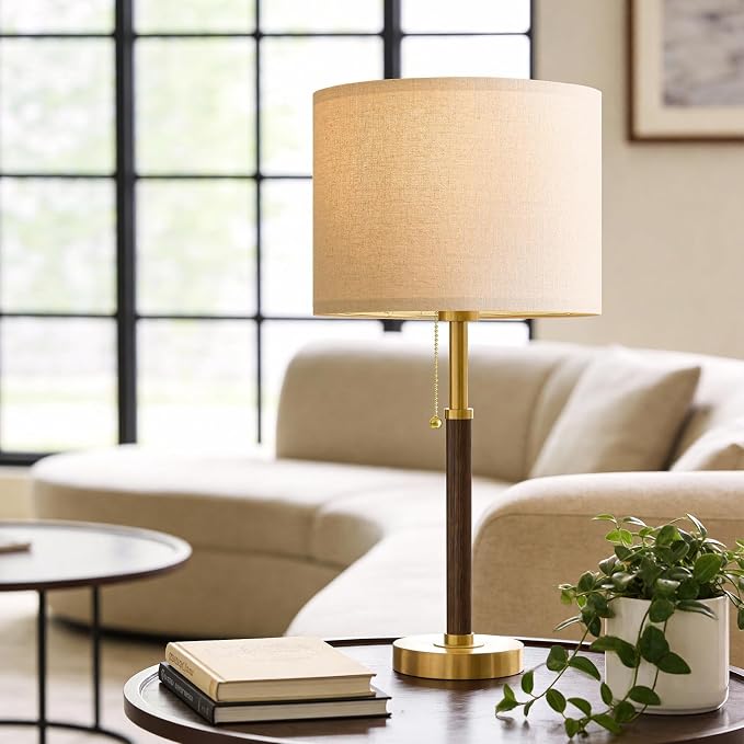 Wood Table Lamps 22" Mid Century Modern Lamps for Bedroom Living Room Lamps | Pull Chain Lamps Set of 2, Walnut Mcm Bedside Lamps for Night Stands, Vintage Small Side Table Lamps Buffet Nursery Decor - Image 5