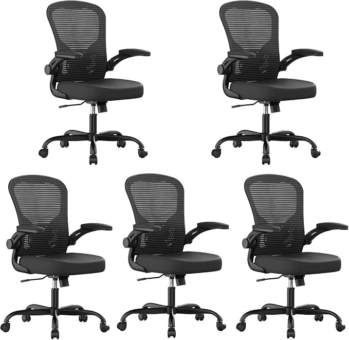 Office Chair|Ergonomic Desk Chairs (Pack of 5) | Flip-up Armrests,Mesh Computer Chair,High Back,Comfy Work,Adjustable Lumbar Support by Synorla