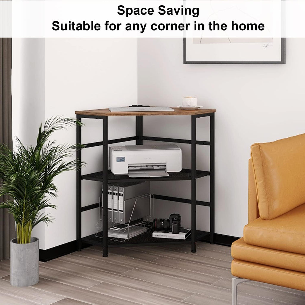 VEDECASA Corner Printer Stand Table with Power Outlet Charging Plugs USB Port Adjustable Storage Shelf Computer Tower CPU Stand Holder for Home Office (Brown) - Image 7