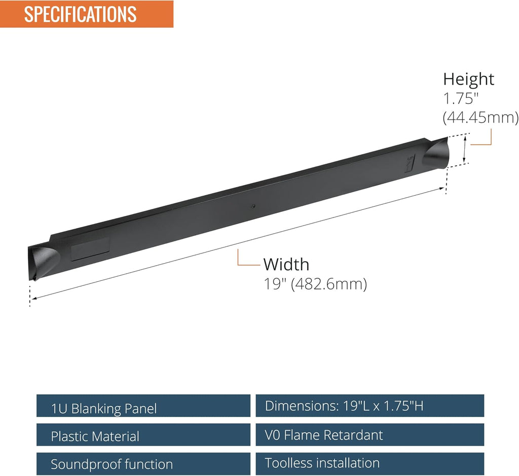 Tecmojo 1U Blank Panel, Plastic Rack Blank Panel, Rack Mount Plate for 19 in Server Rack Enclosure or Network Cabinet, Toolless Mounting, Black(10 Pack) - Image 2