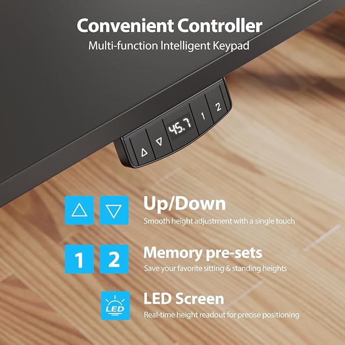 Agilestic 63 * 28 Inch Height Adjustable Electric Standing Desk, Black | Sit Stand Up Computer Desk, Extra Wide desktop, Memory Presets, Stable Steel Frame,154 lbs, Easy Assembly, Splice Board - Image 7