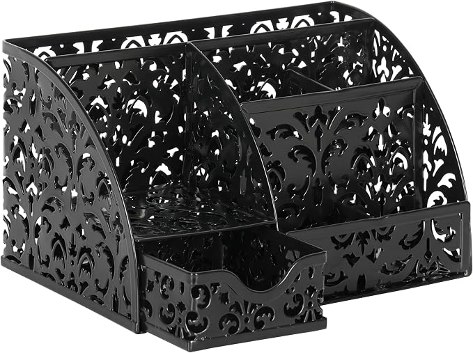 EasyPAG Desk Organizer and Pen Holder for Desk, Mesh Office Supplies Storage Caddy with Drawer for Small Space, Desktop Organizer for Home Office, Black - Image 2