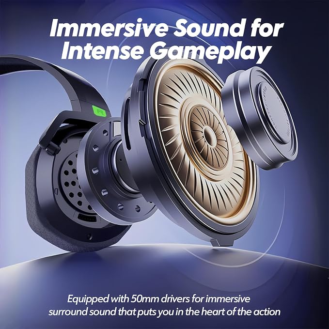 NUBWO G06 Dual Wireless Gaming Headset with Microphone for PS5, PS4, PC - 23ms Low Latency Audio - 100-Hour of Playtime - 50mm Drivers (Black-Green) - Image 5