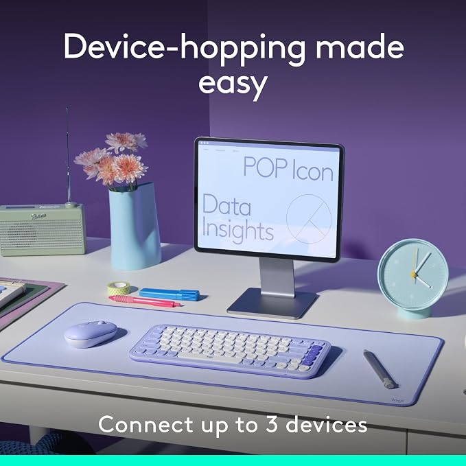 Logitech POP ICON Combo Wireless Bluetooth Keyboard and Mouse - Lilac | Comfortable typing, programmable keys and buttons, Easy-Switch up to 3 devices - Image 9
