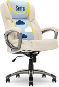 Serta Ergonomic Executive Office Chair with Lumbar Support, Leather Chair | Garret, Back Pain Relief, Foam Seat Cushion, Padded Arms, Adjustable Height and Reclining, Home Desk Chair with Wheels, Beige by Serta