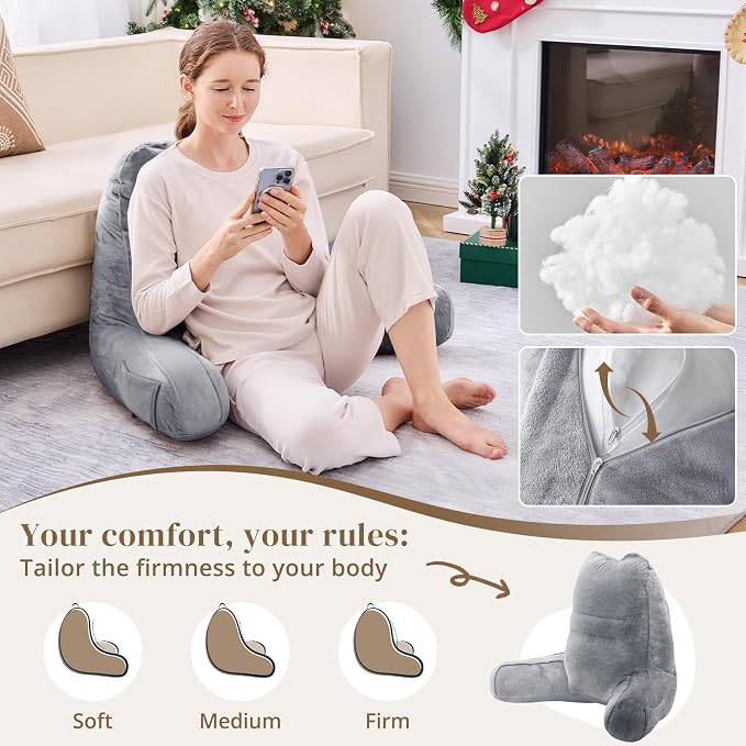 Sasttie Reading Pillow for Bed, Back Pillow for Sitting Up, Dark Grey | 21" Backrest Support Cushion for Couch, Sofa, and Floor, Dorm Essentials, OEKO-TEX, Adjustable Down Alternative Fill - Image 3