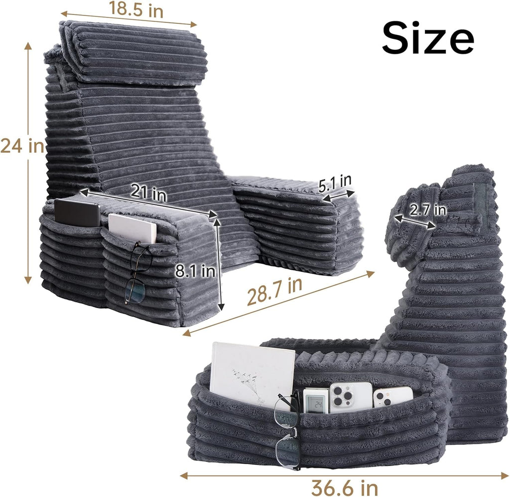 24" XXL Back Pillow for Bed Sitting Up with Armrests & Big Pockets - Image 4