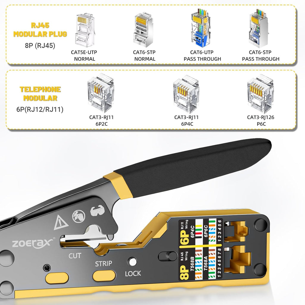 RJ45 Crimping Tool Ethernet Crimp Tool Crimper, Yellow - Image 6