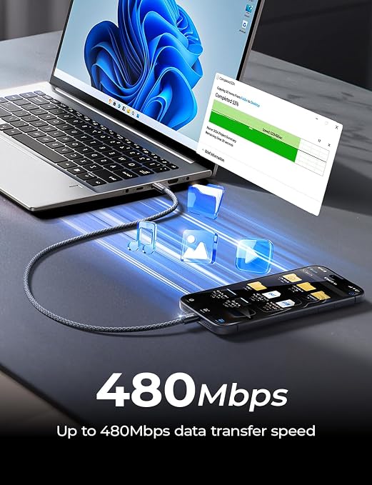 LISEN 240W Short USB C to USB C Cable (1.5FT/ 2 Pack/Midnight) | USBC Cable for iPhone 17/16/15 Pro Max, iPad Pro/Air, MacBook Pro/Air, Samsung Galaxy S26/S25 Ultra, Power Bank - Image 6