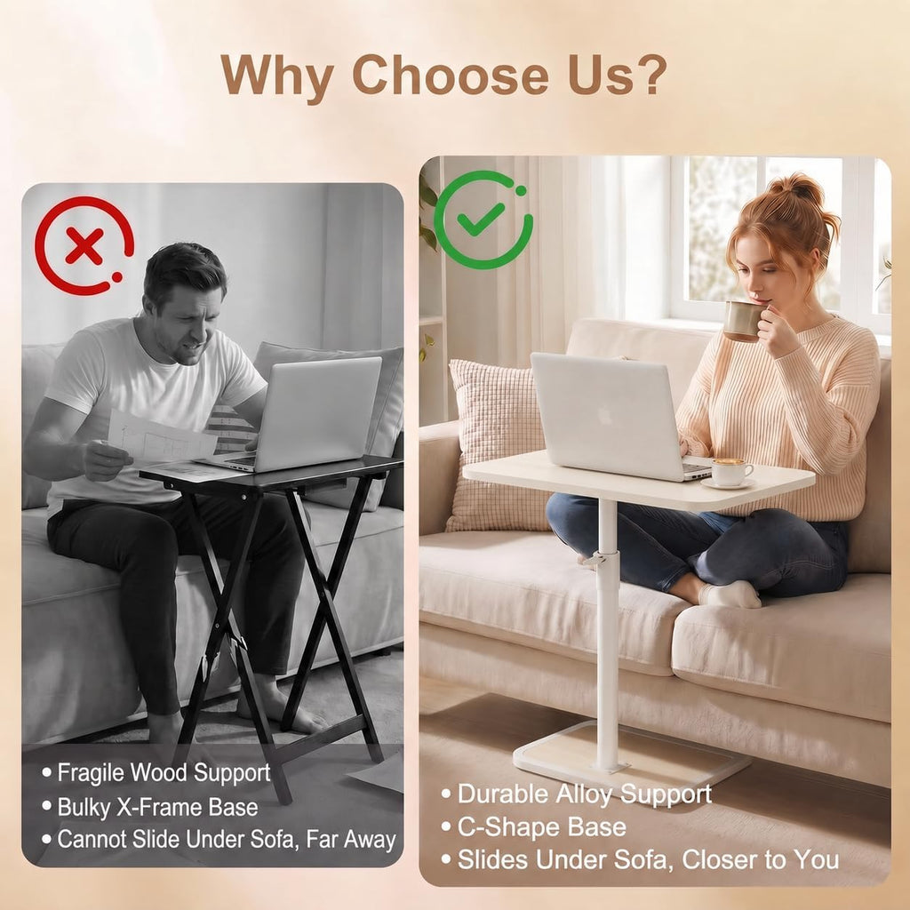 Large TV Tray Table, C-Shaped Side Table with Adjustable Height & Rounded Corners, Snack Table for Couch, Bed or Recliner, for Laptop, Eating & Working, Natural - Image 5