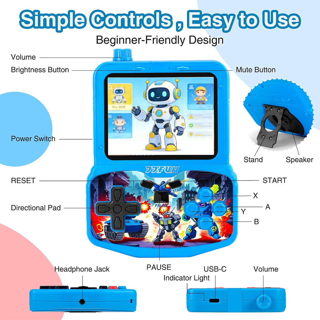 JJFUN Kids Handheld Game Console - Robot Mecha Style with 220+ Classic Games, 3.5'' Color Screen, Rechargeable Battery, Built-in Stand, Retro Gaming Device Ideal Gift for Boys Girls (Blue) - Image 5