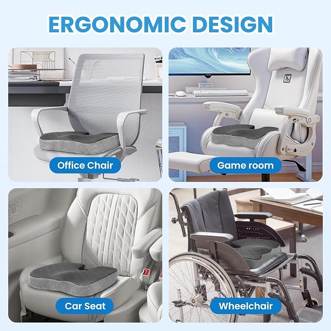 Memory Foam Office Chair Seat Cushion - Dark&Light Grey, XX-Large | for Car Seat, Airplane, Desk Chair - Sciatica & Hip & Coccyx Pain Relief Cushion for Long Sitting Office Workers, Car Drivers - Image 5