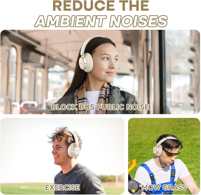 BERIBES Hybrid Active Noise Cancelling Headphones Wireless Over Ear 70Hours | Foldable Bluetooth 6.0,Transparent Modes,3.5MM Cable,Lightweight Built-in Mic,HiFi Stereo Deep Bass,Soft-Earpad,Fast Charging - Image 7