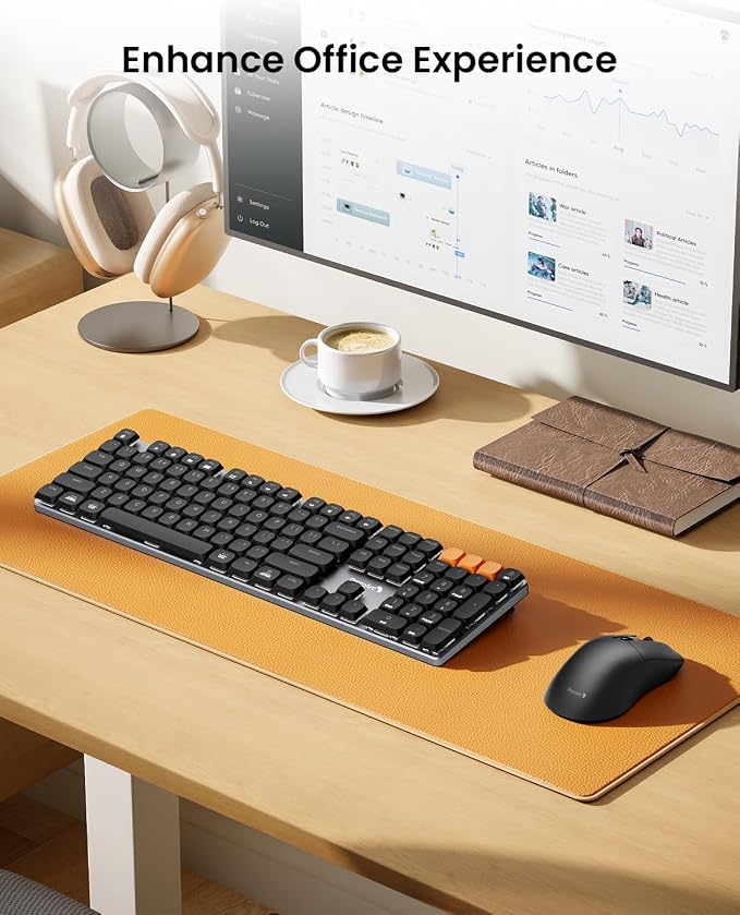 ProtoArc KM310 Wireless Mechanical Keyboard and Mouse, No Backlight | Aluminum quiet mechanical keyboard connects 3 devices via Bluetooth/2.4G, lightweight mouse, rechargeable, for Windows/Mac - Image 9