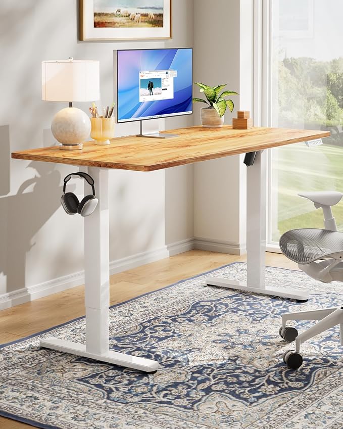 HUANUO Electric Standing Desk, Whole Piece Desktop, Adjustable Height Computer Desk, 4 Height Memory Settings, Sit Stand Up Desk for Home Office, 48" x 30", Light Vintage - Image 2