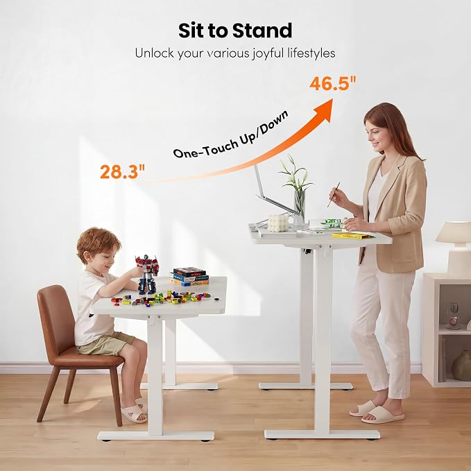 FEZIBO One-Piece Standing Desk, 48"x24" Seamless Tabletop Electric Height Adjustable for Home Office, Study Rooms & Multi-Device Workstations, White - Image 10